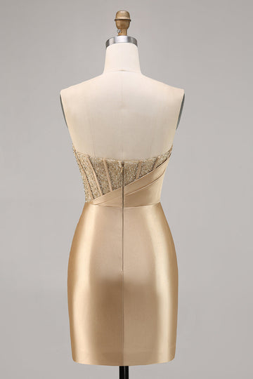 Corsé sin tirantes dorado Bodycon Vestido corto de regreso a casa